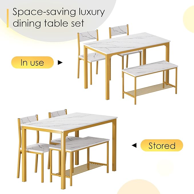 soges 4 Person Dining Table Set, 43.3 inch Kitchen Table Set - Image 3