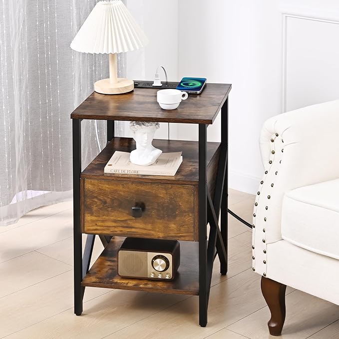 Nightstand Set of 2 with Wireless Charging and USB Ports, End Table Set 2 with - Image 2