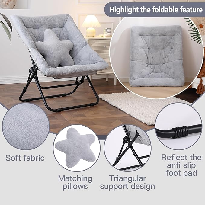 Welnow Comfy Saucer Chair with Ottoman, Oversized Folding Reading Chair - Image 4