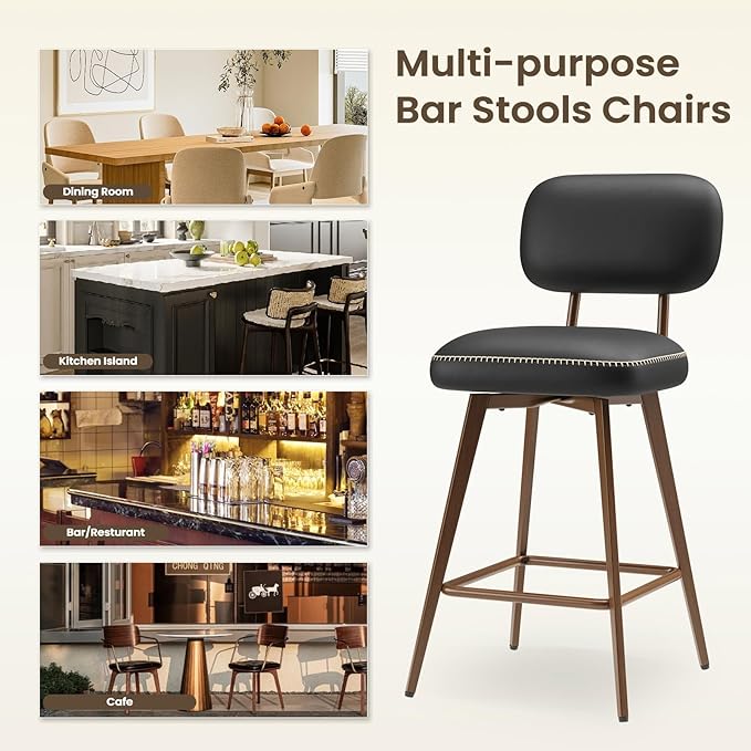 Swivel Bar Stools Set of 3, Mid Century PU Leather Counter Height Bar Chairs - Image 8