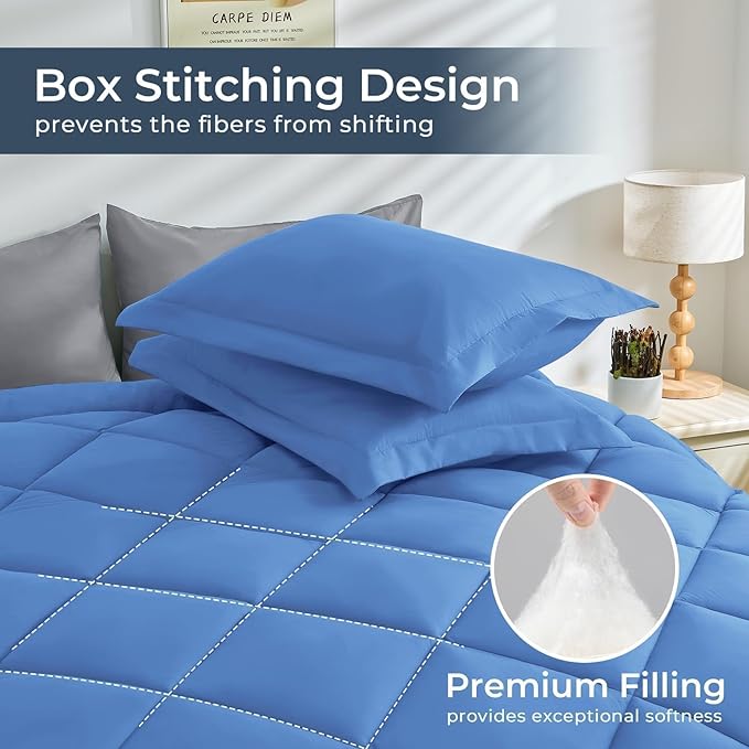 HEVUMYI Royal Blue & Light Grey Cali-King Comforter Set - Image 3