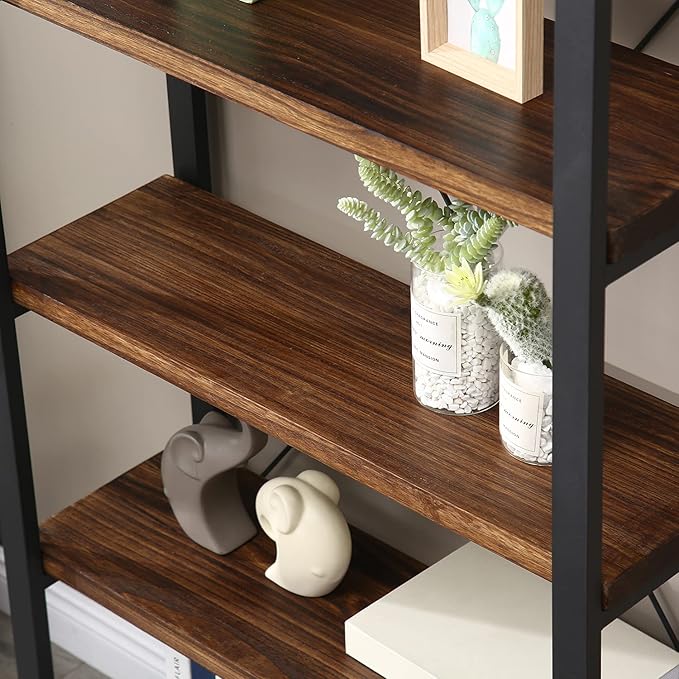 Solid Wood Bookshelf, 4-Tier Rustic Vintage Industrial Etagere Bookcase - Image 7