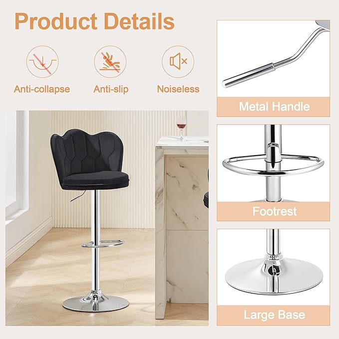 VECELO Bar Stools Set of 4, Adjustable Barstools - Image 7