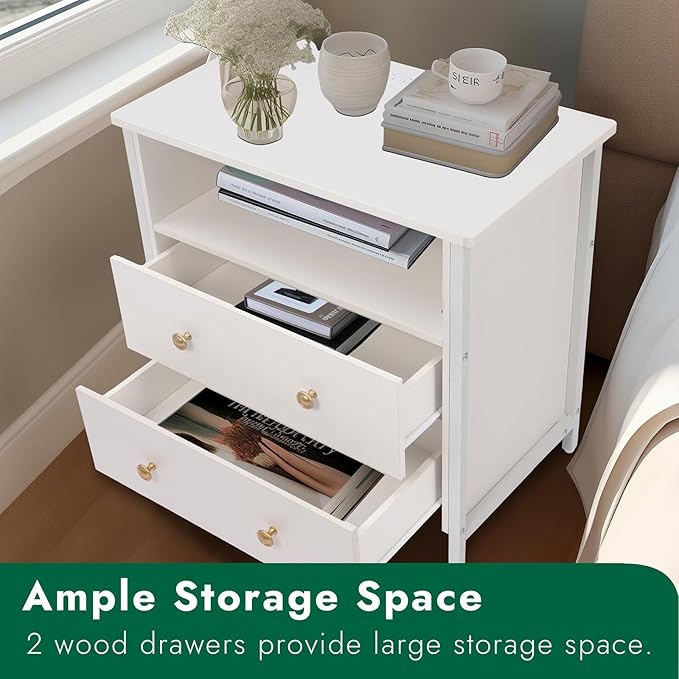 27 Inch Wide Night Stand, Large Wood Night Stand Set 2 - Image 7