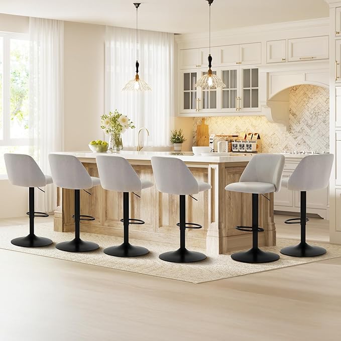 COLAMY Bar Stools Set of 2, Modern Swivel Bar Chairs, Adjustable Upholstered - Image 8
