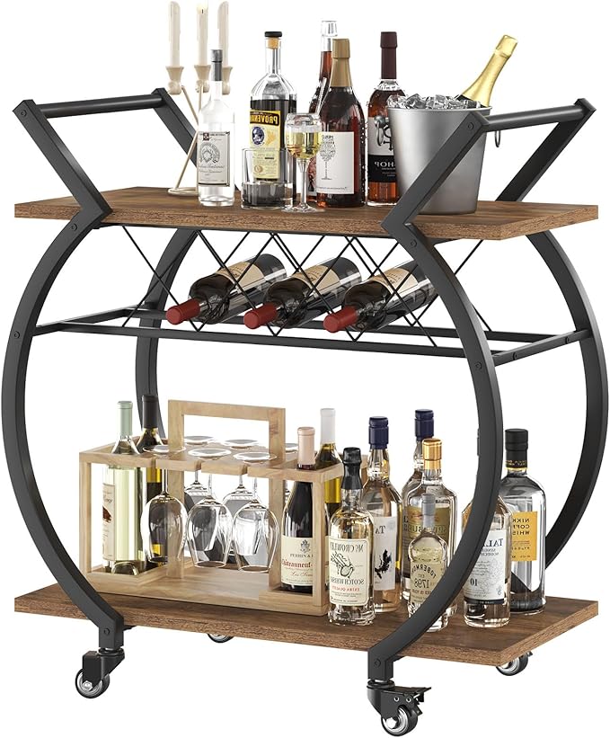 LVB Industrial Kitchen Bar Cart, Farmhouse Beverage Serving Liquor Cart by LVB