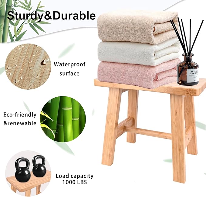 Bamboo Step Stool for Kids Adults Bathroom, 8 Inch One Step Stool You Can Sit - Image 3