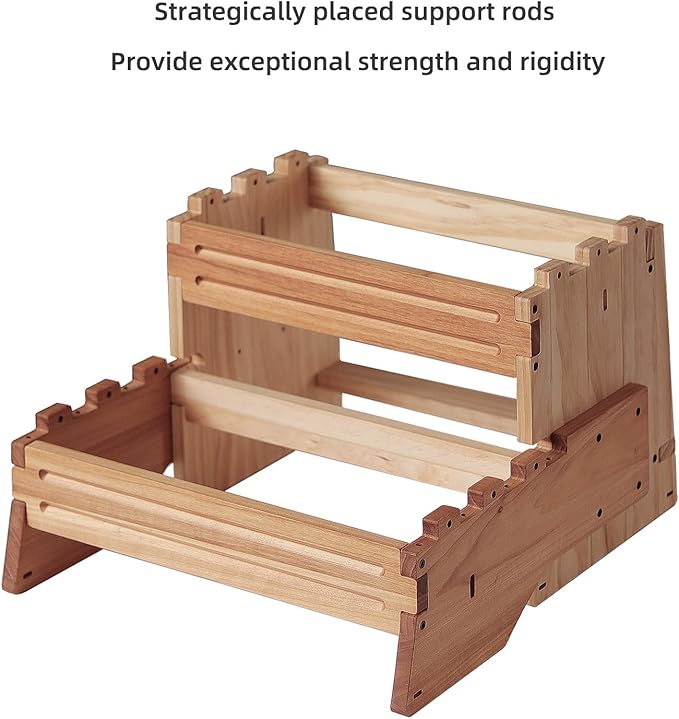 16" Wooden Two Step Stool for Adult & Kid, Deeper & Safer Bedside Steps - Image 3
