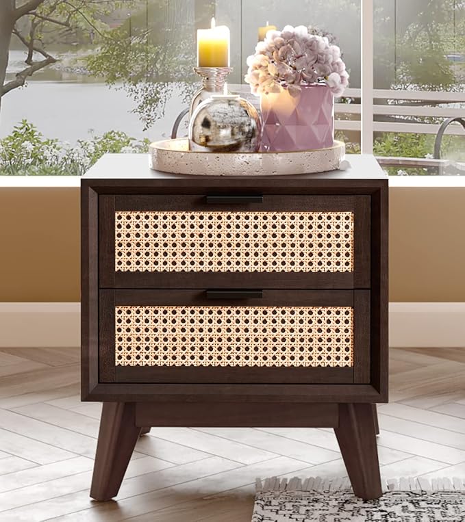 Bme Jasper Deluxe Solid Wood Rattan Nightstand Fully Assembled-Mid Century - Image 9