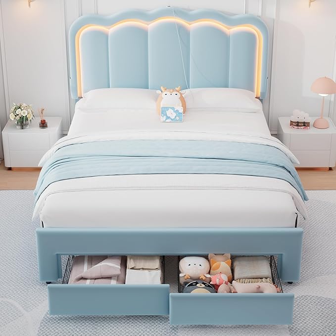 Queen Upholstered LED Bed Frame - Image 3