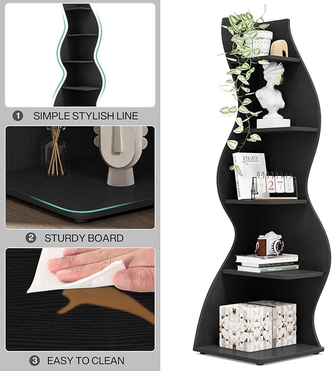 Tribesigns Corner Shelf, Modern 5-Tier Wall Corner Bookshelf, Stylish Corner - Image 9
