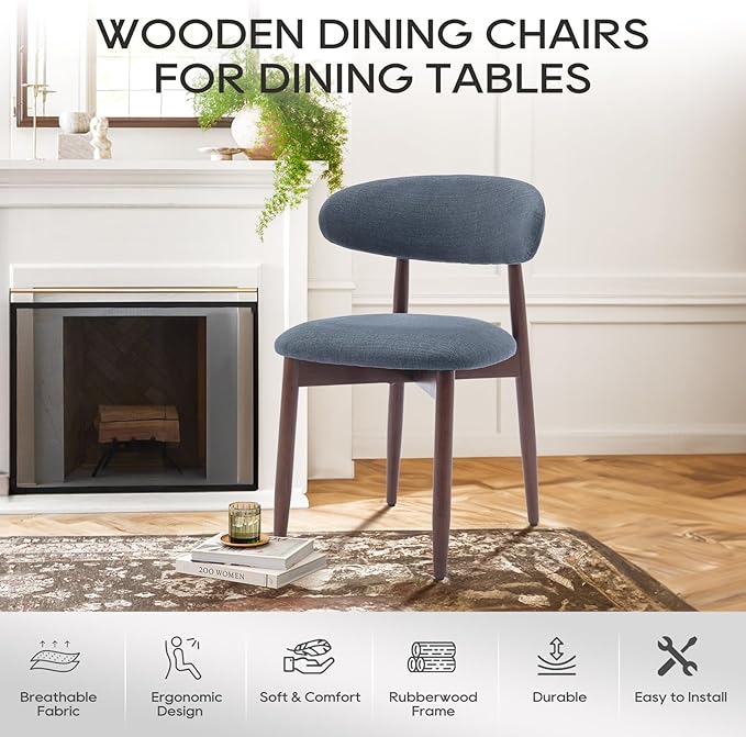 COLAMY Wooden Dining Chairs Set of 2, Modern Fabric Upholstered Dining Room - Image 6