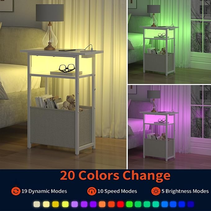 Narrow Side Table with Charging Station, LED End Table Set of 2 - Image 5