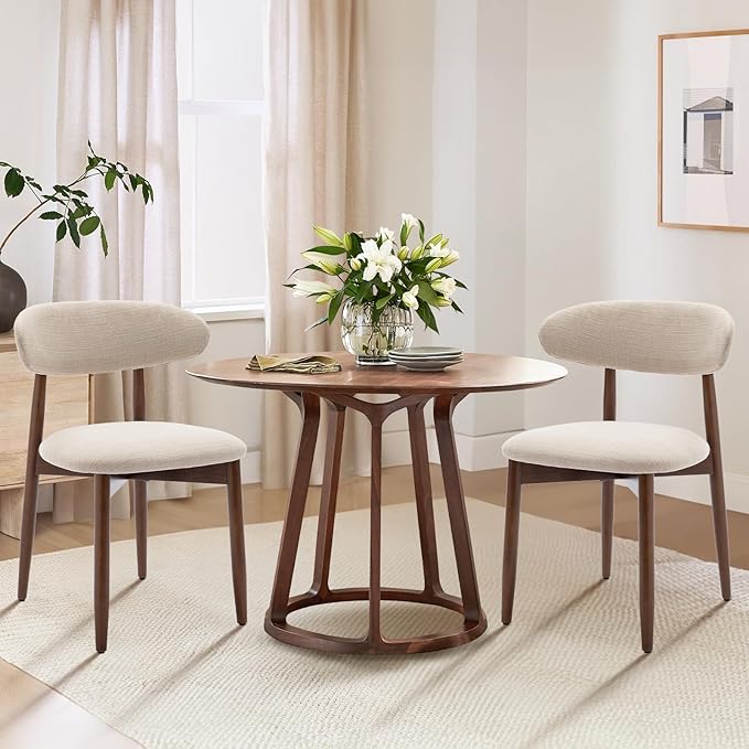 COLAMY Wooden Dining Chairs Set of 4, Modern Fabric Upholstered Kitchen Side - Image 3