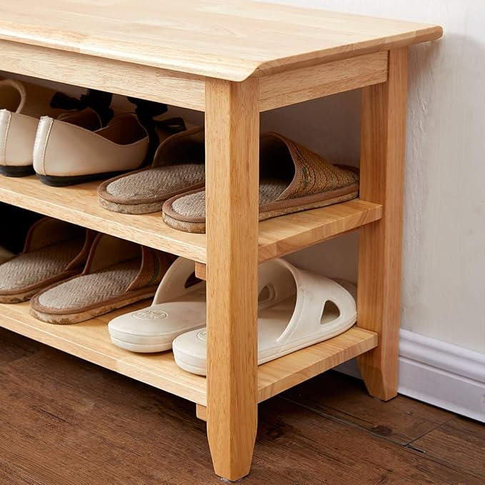 XKZG Storage Bench Wooden Shoe Rack Bench Simple Style Wood Entryway Bench - Image 6