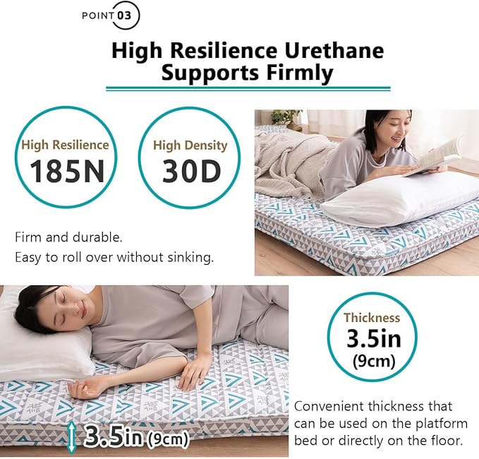 EMOOR Japanese Padded Futon Mattress Machi King Triangle-Gray, Gusset Foldable - Image 7
