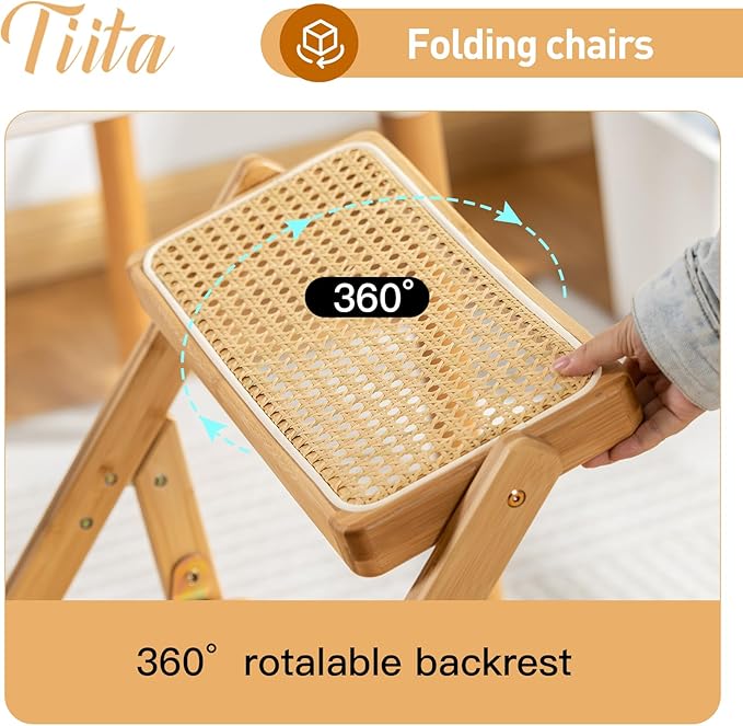Tiita Rattan Dining Chairs Set of 1, Mid Century Modern Folding Chair, Bamboo - Image 6