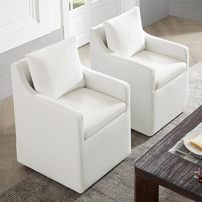 Upholstered Dining Chairs with Casters Washable Cover Side Deskchair with - Image 7