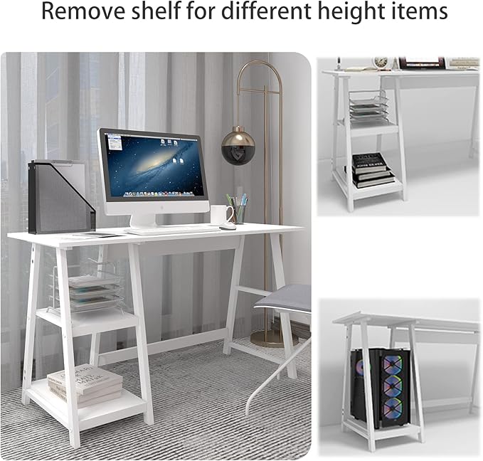 Natwind 51" White Desk with 2-Tier Storage Shelves, Home Office Computer Desk - Image 4