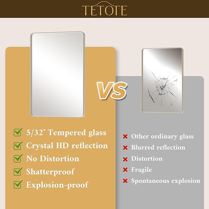 TETOTE Brushed Nickel Bathroom Mirror 30 x 30 Brushed Nickel Metal Framed - Image 4