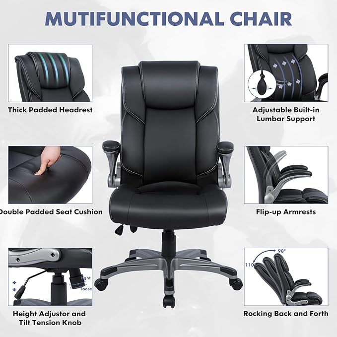COLAMY High Back Executive Office Chair- Ergonomic Home Computer Desk Leather - Image 5