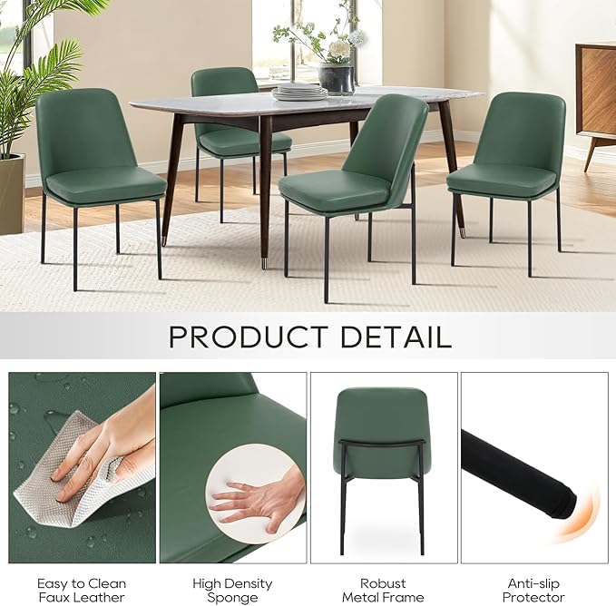 COLAMY Modern Dining Chairs Set of 4, Faux Leather Upholstered Dining Room - Image 3
