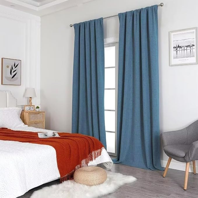 Joydeco Natural Linen Curtains 108 inch Length 2 Panels Set Burg 100% Blackout - Image 8