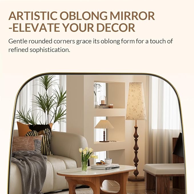 ANDY STAR 24x40” Gold Bathroom Mirror, Oblong Brass Mirror - Image 4