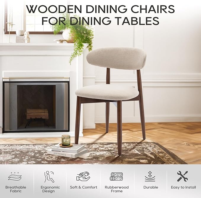 COLAMY Wooden Dining Chairs Set of 2, Modern Fabric Upholstered Kitchen Side - Image 6