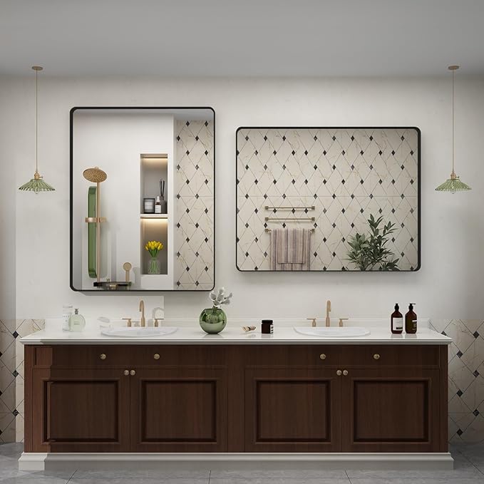 2 Pack of 22x30 Inch Black Metal Framed Bathrrom Mirror, Hangs Horizontally or - Image 5