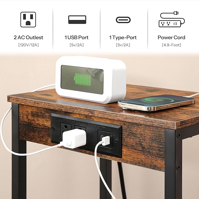 HOOBRO Tall End Tables with Charging Station, 30 Inch Tall Nightstands - Image 6