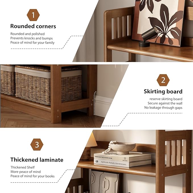 5-Tier Solid Wood Open Bookcase, Modern Display Bookshelf, Farmhouse Wide - Image 5
