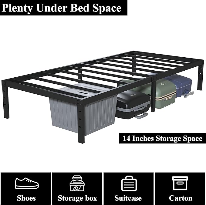 16 Inch Twin Bed Frames No Box Spring Need, Metal Platform Bed Frame Twin Size - Image 6