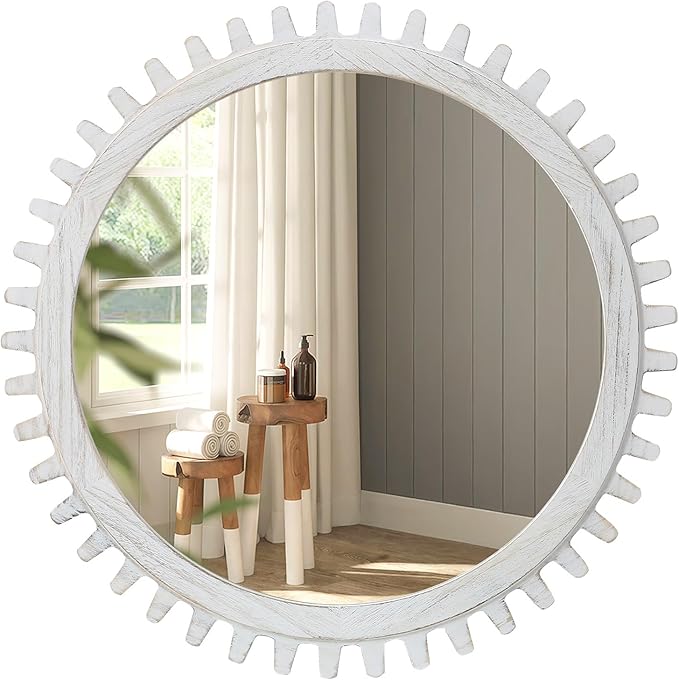 ULIKE Round Wood Mirror, 30 Inch Rustic Farmhouse Circle Mirror by ULIKE