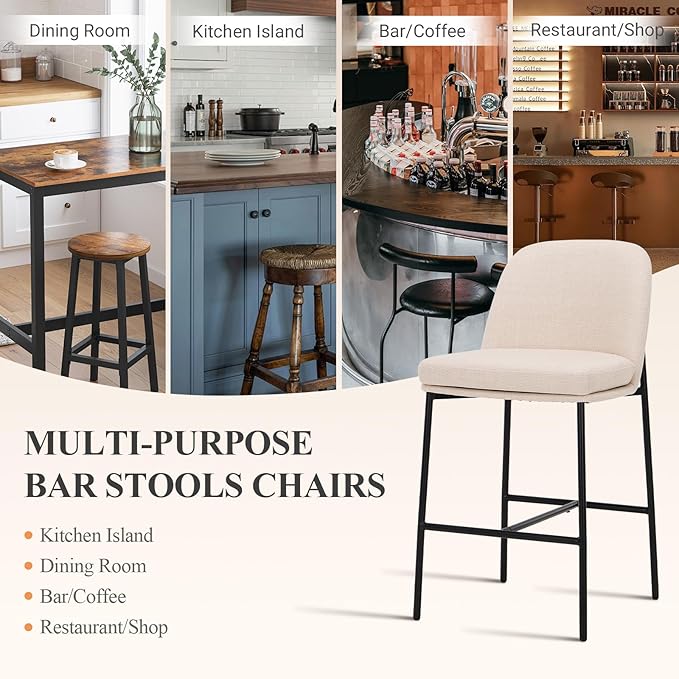COLAMY Counter Height Bar Stools Set of 2, 25 Inch Modern Fabric Kitchen Island - Image 3