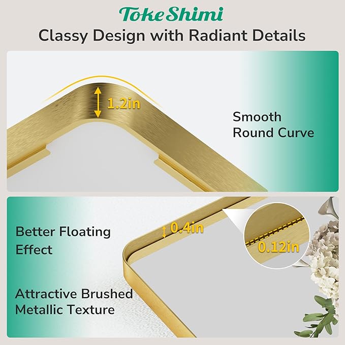 TokeShimi 48x30 Wall Mirror for Bathroom, Brushed Gold Bathroom Vanity Mirror - Image 3