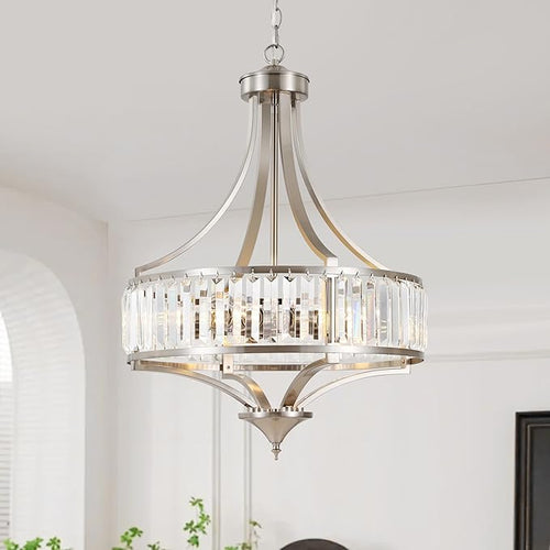 20" Brushed Nickel Chandeliers for Dining Room, 5-Light Modern Crystal by CNRATYE