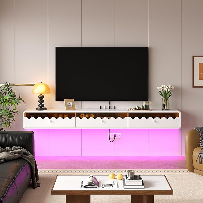 Floating TV Stand, 47IN Fully-Assembled Wall Mounted Wave Glass - Image 4