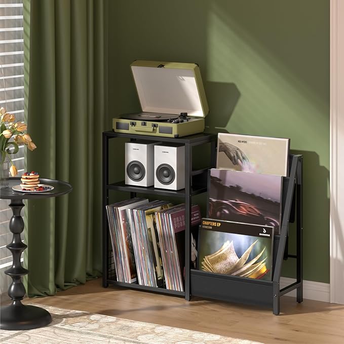 LELELINKY Black End Table, Record Player Stand - Image 2