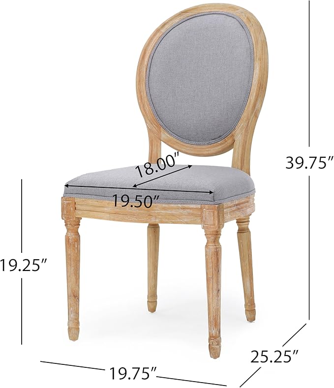 GDFStudio Hedwig French Country Fabric Dining Chairs, Light Gray + Natural - Image 3
