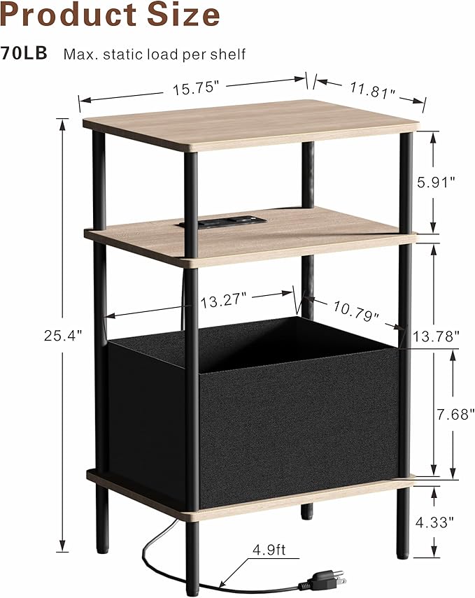 Small Side Table with Charging Station, End Table - Image 3