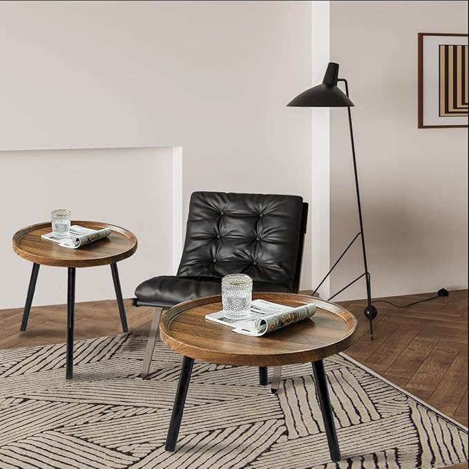 Jessie 2 Pcs Small Round Coffee Tables, Mid Century Modern Nesting Tables - Image 6