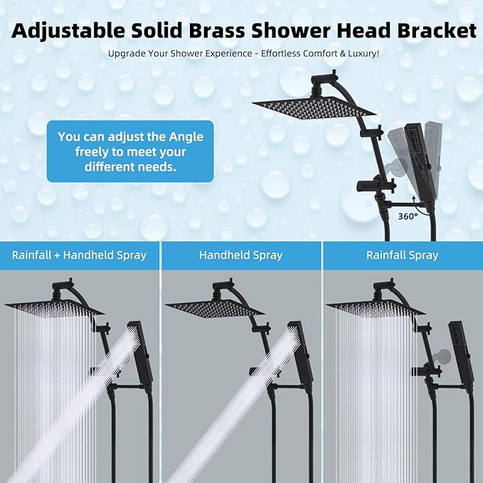Hibbent All Metal 8'' Rainfall Shower Head, Square Shower Head Combo, High - Image 6