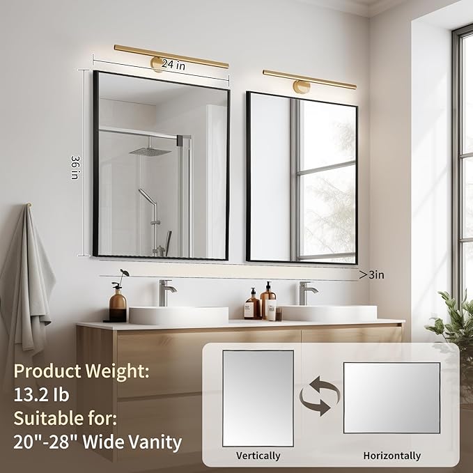 Matte Black Mirror, 24x36 Inch Aluminum Framed Rectangle Mirror, Tempered Glass - Image 7