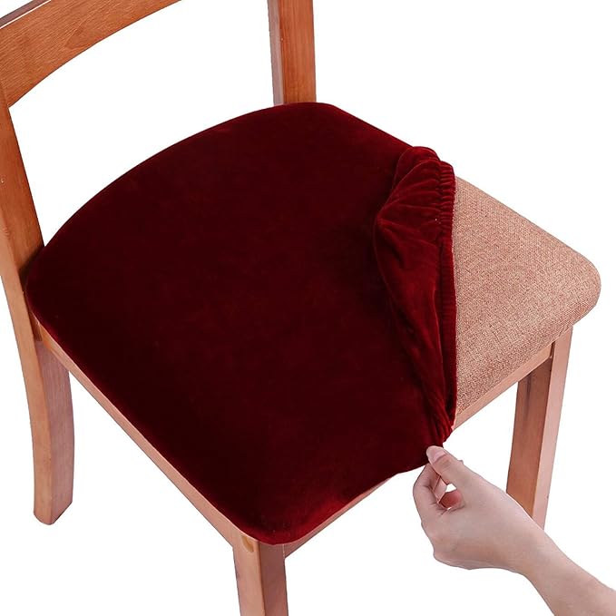 Smiry Velvet Seat Covers for Dining Room Chair Set of 6, Stretch Fit Removable by Smiry