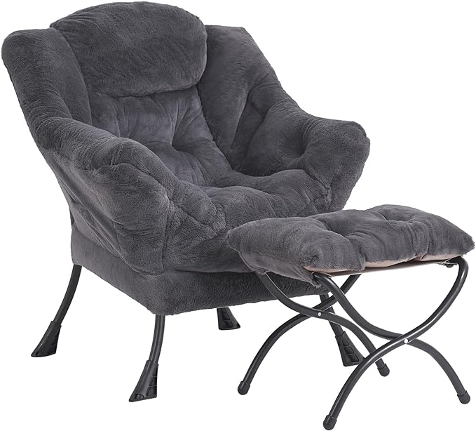 LITA Lazy Chair with Ottoman, Modern Accent Leisure Upholstered Sofa Chair by LITA