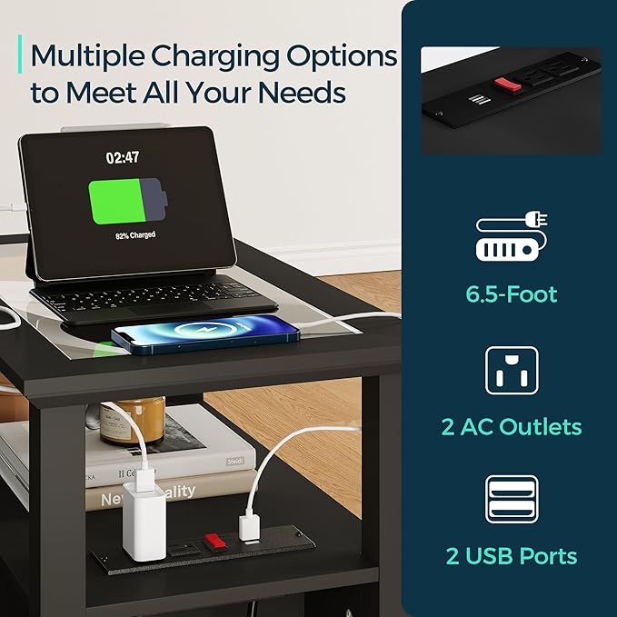 LINSY HOME End Table with Charging Station, Narrow Sofa Couch Side Table with - Image 5