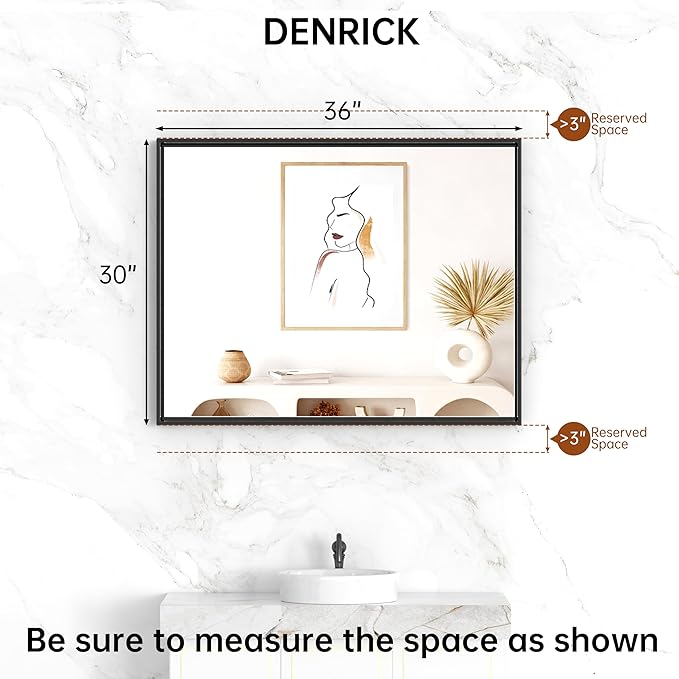 DENRICK 30X36 Inch Black Metal Framed Bathroom Mirror - Image 5