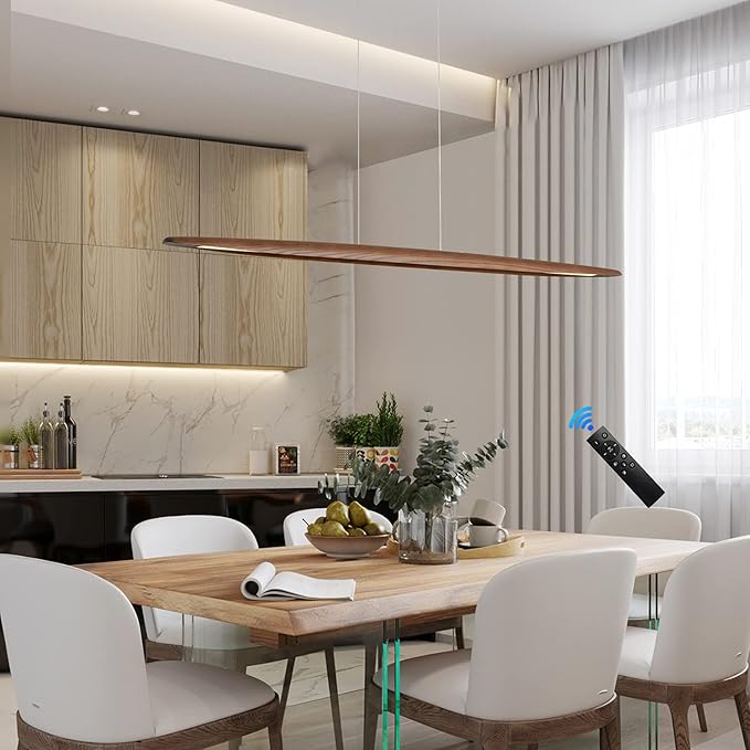 71" Wood Linear Pendant Light Wood Linear Dinning Room Light Island Lights LED - Image 6