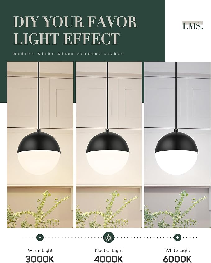 LMS Mid Century Pendant Lights, Matte Black Kitchen Island Light Fixtures - Image 6